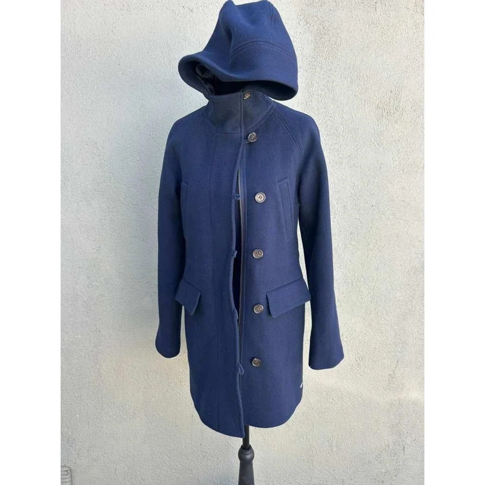 J.Crew Stadium Cloth Nello Gori Navy Blue Hooded Wool Blend Coat Parka 31410 - Picture 10 of 10